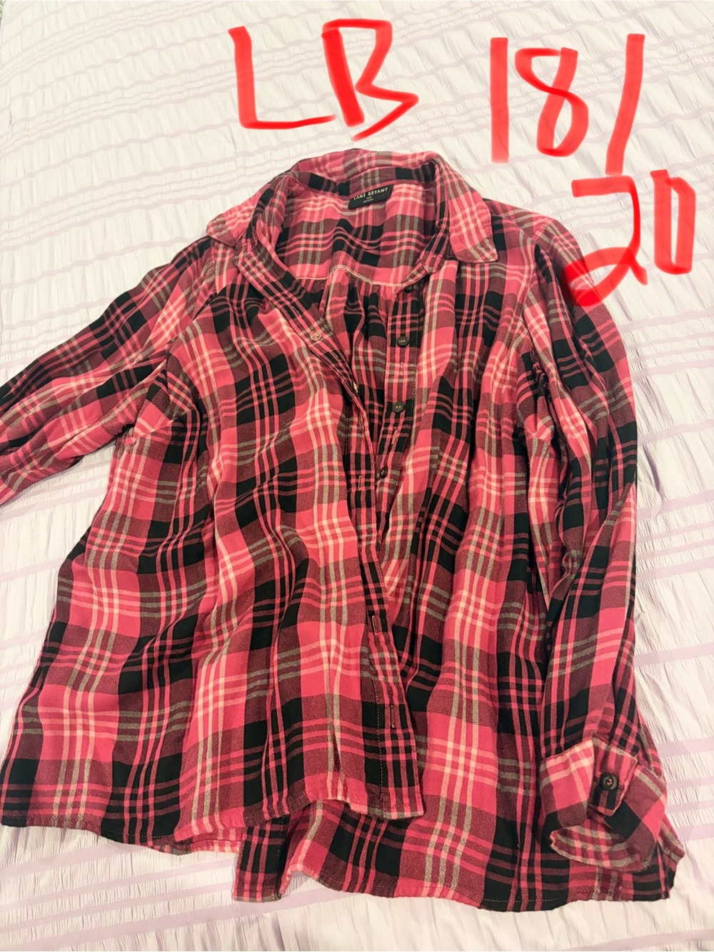 Lane Bryant Pink and Black Plaid Button Down Shirt